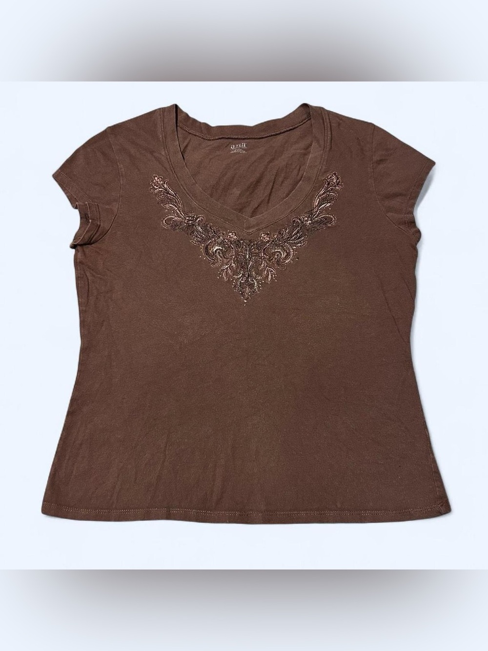 Y2K Floral Brown Baby Tee by A.N.A! - Picture 4 of 5